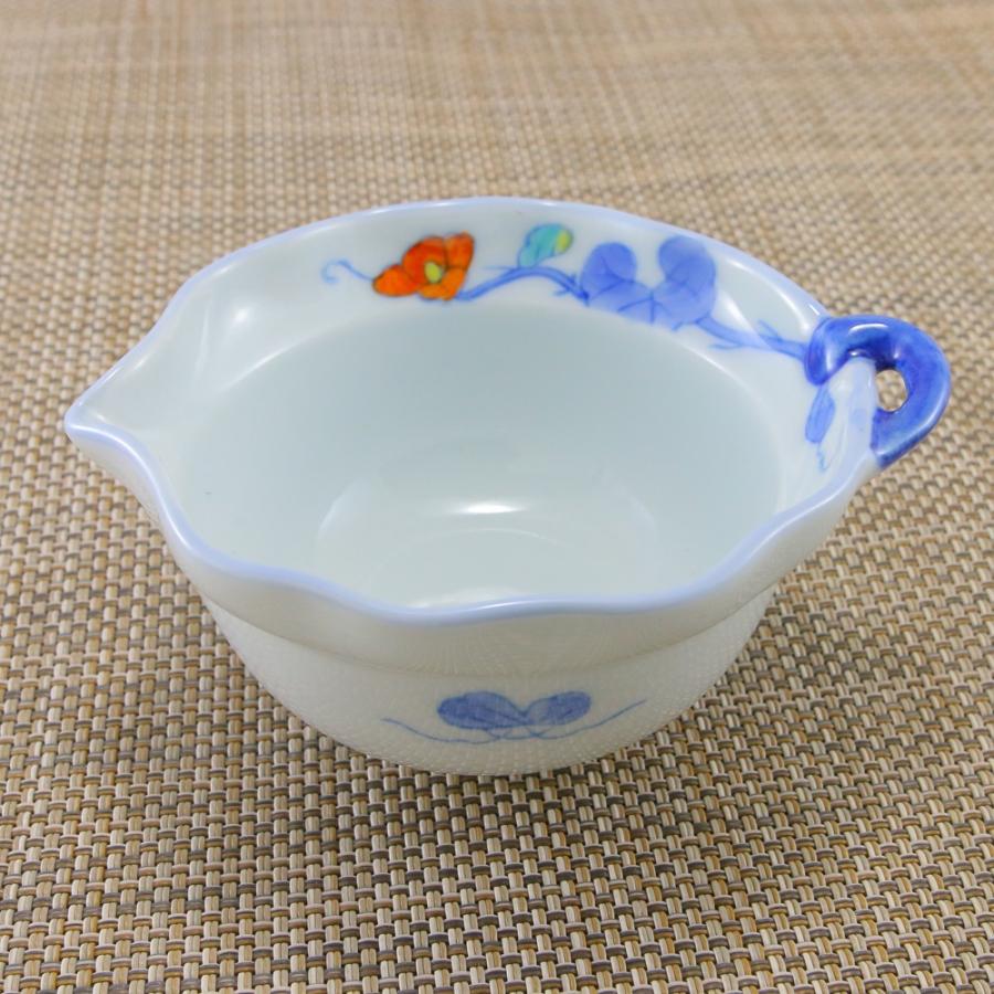 小鉢 有田焼 片口付き 色絵草花紋小付 豆鉢 取っ手付き 色鍋島 ｜和