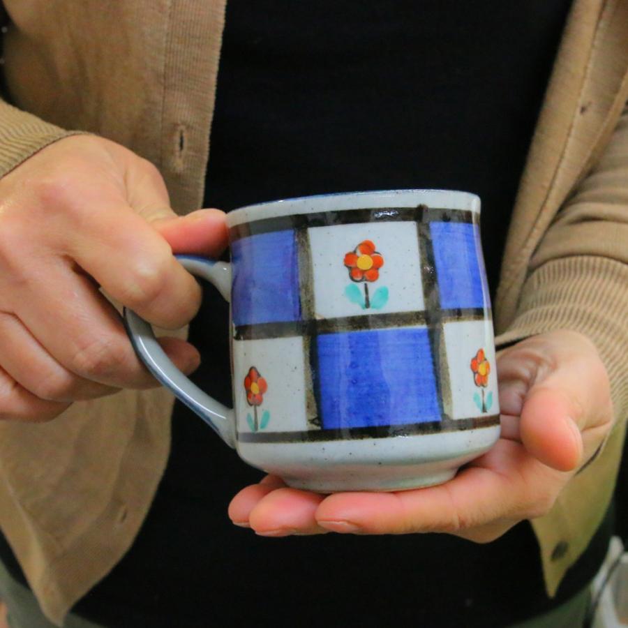 マグカップ 美濃焼 錦どっしりマグ（小花） 格子 花柄 土物｜和食器