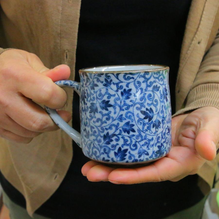マグカップ 美濃焼 古染めマグ（花唐草） 土物｜和食器 陶器 三階菱