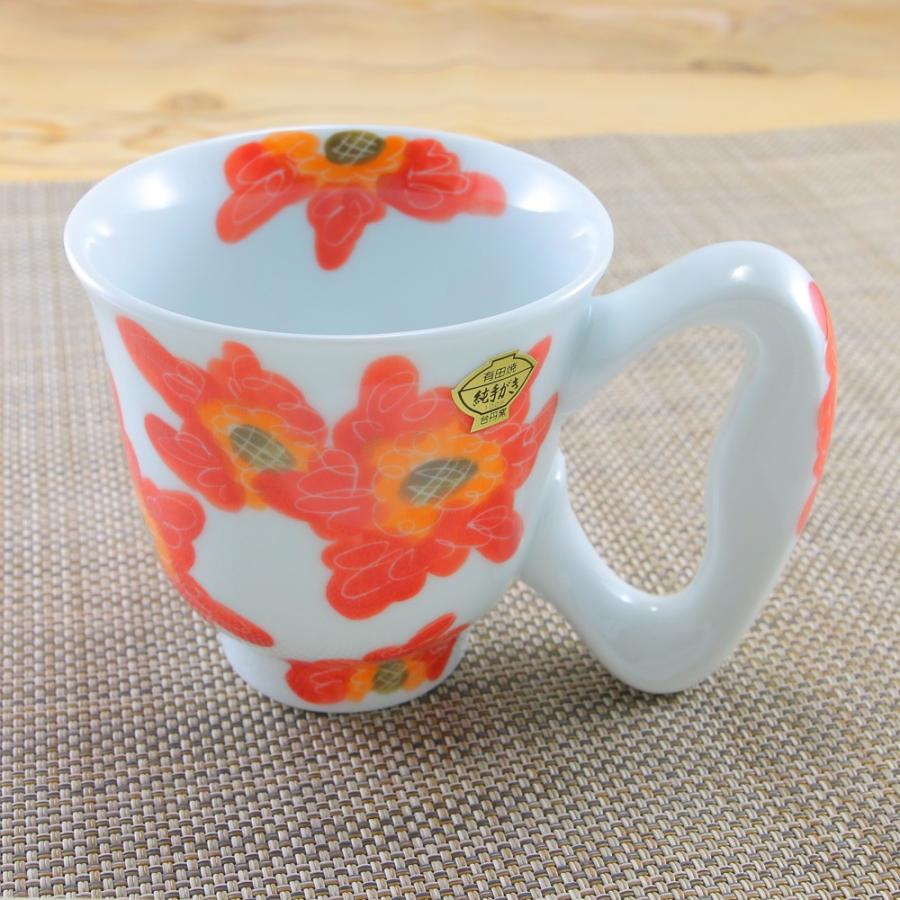 マグカップ 有田焼 波佐見焼 台丹軽量花マグ（赤/青） 大きい持ち手 色