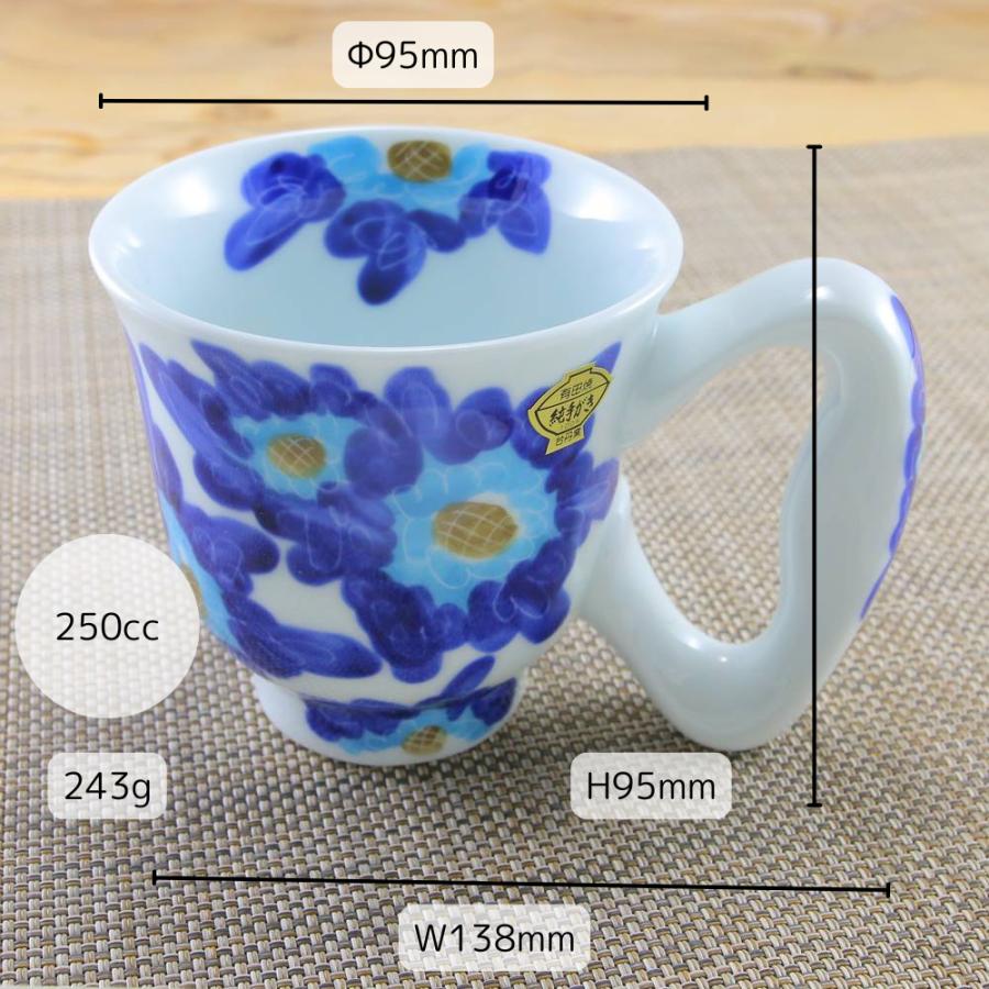 マグカップ 有田焼 波佐見焼 台丹軽量花マグ（赤/青） 大きい持ち手 色