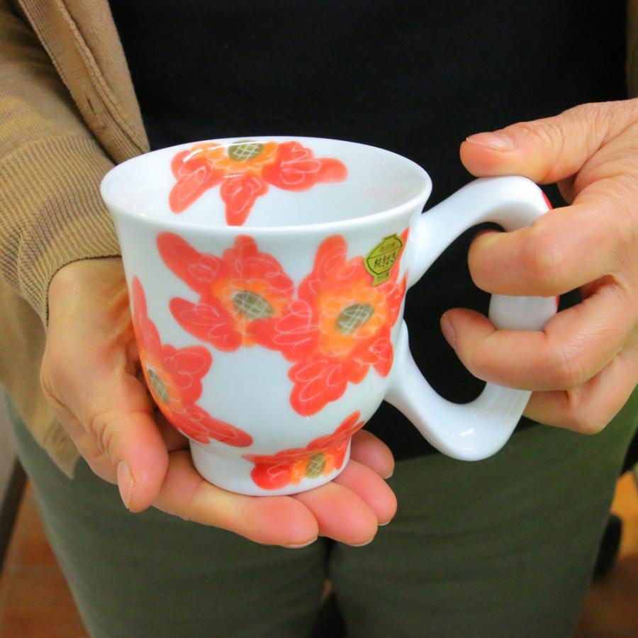 マグカップ 有田焼 波佐見焼 台丹軽量花マグ（赤/青） 大きい持ち手 色