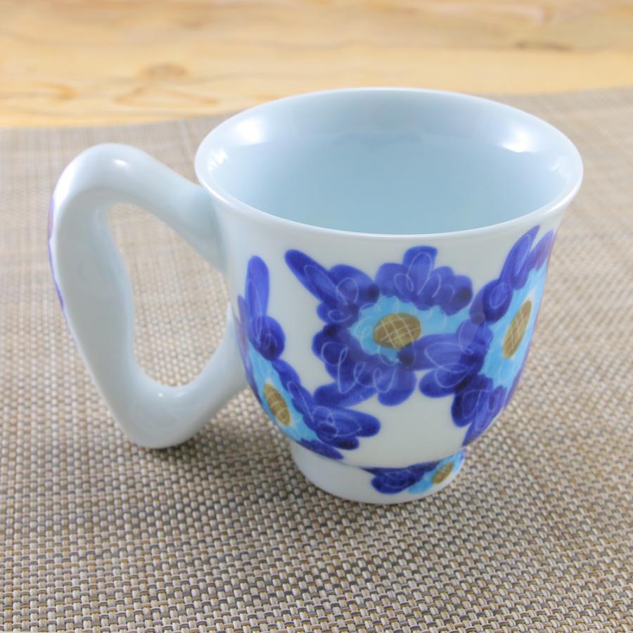 マグカップ 有田焼 波佐見焼 台丹軽量花マグ（赤/青） 大きい持ち手 色