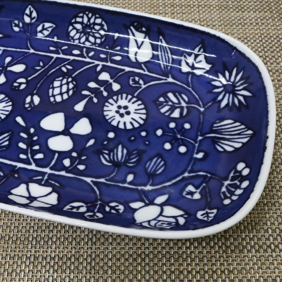 皿 有田焼 波佐見焼 フラワーパレード長皿（ブルー） 角皿 花柄
