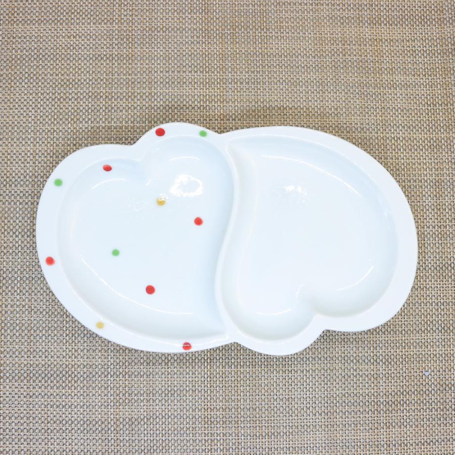 仕切り皿 有田焼 波佐見焼 色彩水玉ハート仕切り皿（赤/青