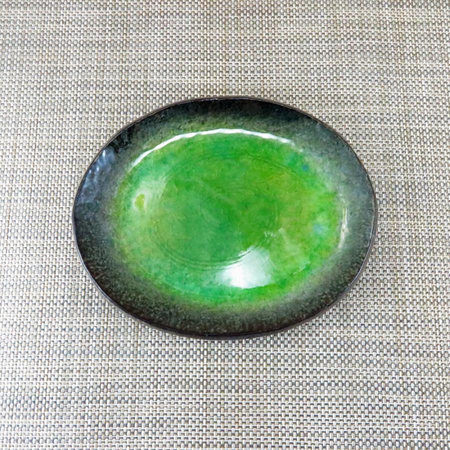 焼き物皿 美濃焼 楕円皿 藍染変形小判皿（ヒワ・小）グリーン 緑 土物