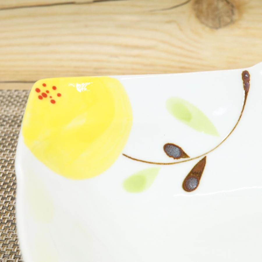 鉢 有田焼 波佐見焼 角鉢 モコアスクエアボウル 花柄 黄色 煮物鉢