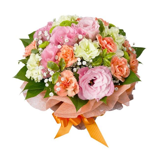 花キューピット 花束 - 511064(ピンク・オレンジ系のお花の 花キューピット 花束 - 511064(ピンク・オレンジ系のお花の