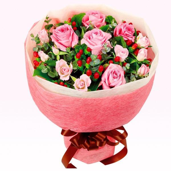 推奨 花束-511085 ピンク系のお花が中心のブーケ風の花束 最初の 花キューピット商品