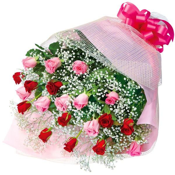 花束 赤 ピンク系のバラとかすみ草の花束 花キューピット商品 フローリスト花銀 Yahoo 店 通販 Yahoo ショッピング