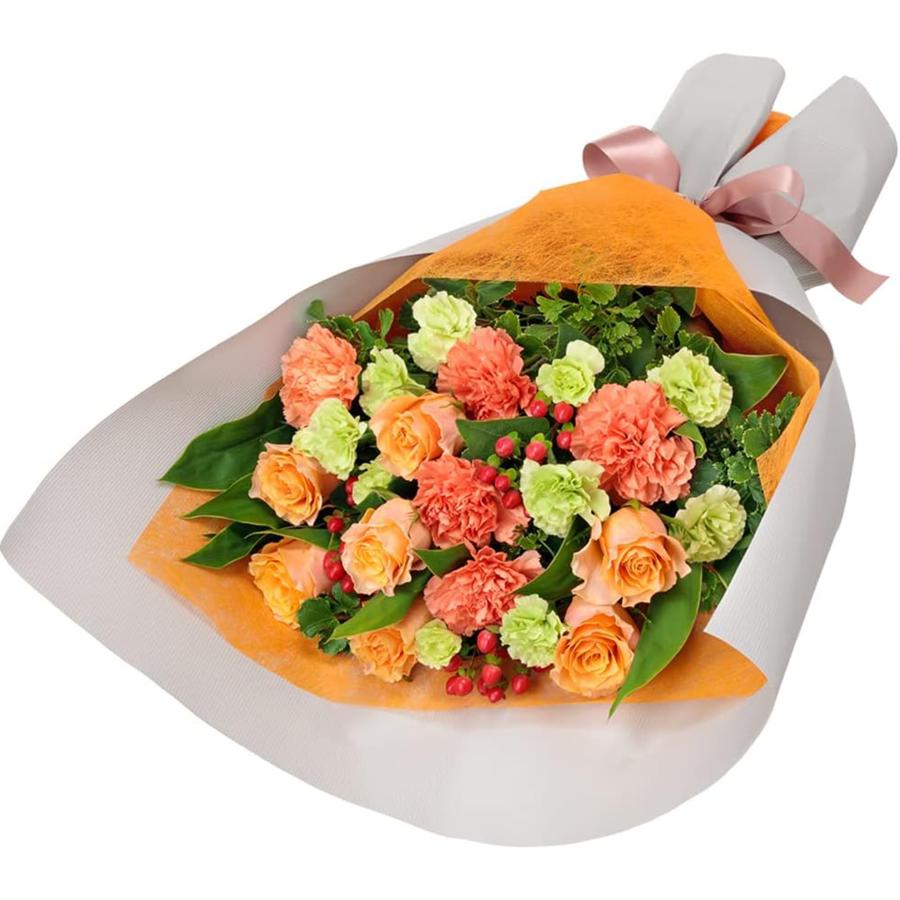 花キューピット フラワーギフト オレンジバラの豪華な花束/ブーケ