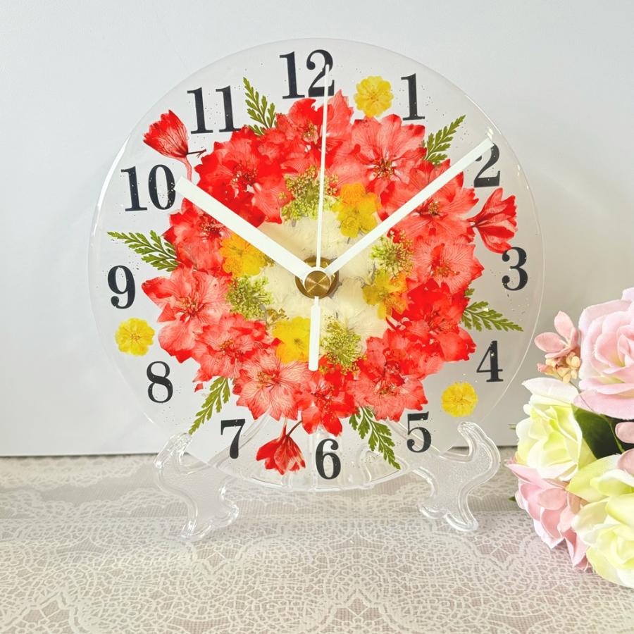 押し花 花時計 【フラワーサークル・スカーレット】 φ15cm