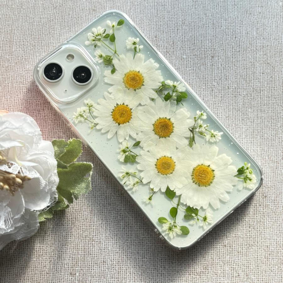 ほぼ全機種対応 押し花 スマホケース No.514（ホワイト