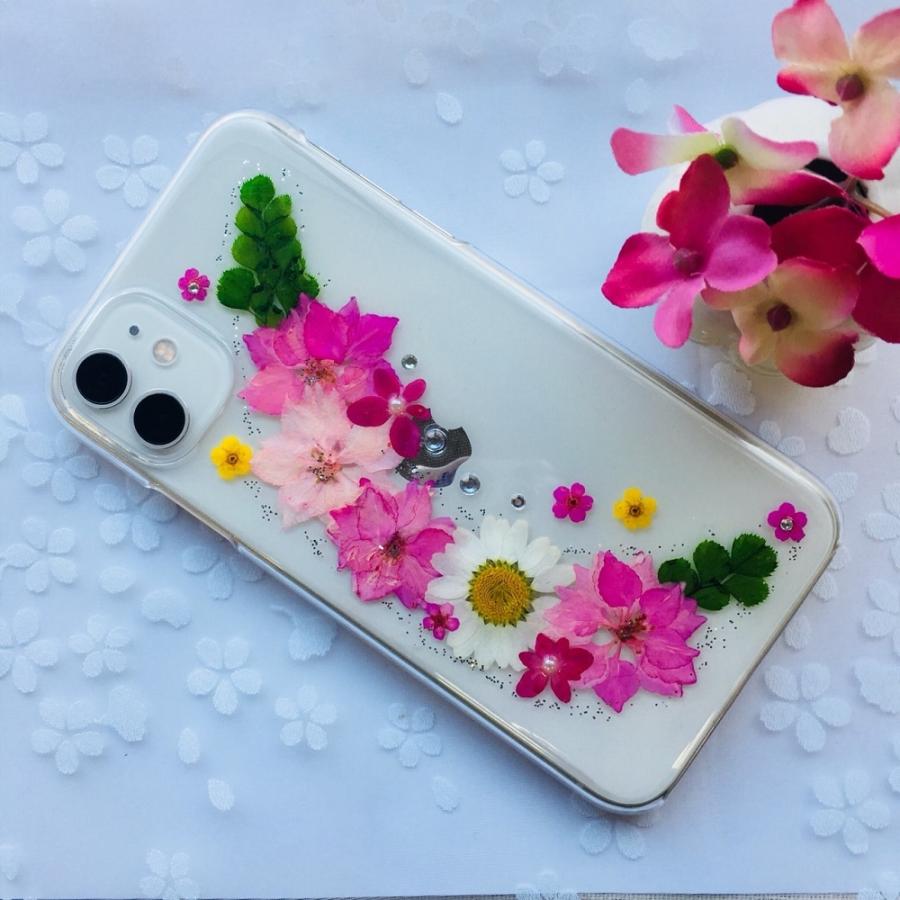 ほぼ全機種対応 押し花 スマホケース No.604/ピンク系】 押し花をUV  