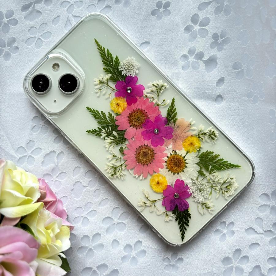 ハンドメイド押し花スマホケース　ほぼ全機種対応　iPhone,Android hanahana-gluck_uv0000504