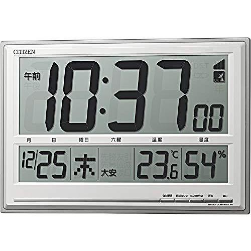 日本最級 CITIZENシチズン置き時計掛け時計電波時計温度・湿度計付きシルバー8RZ199-019 置き時計