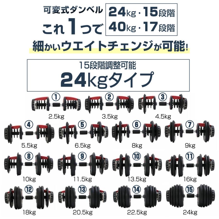 可変式 ダンベル 24kg 多機能 アジャスタブル 筋トレ ダイエット 筋力