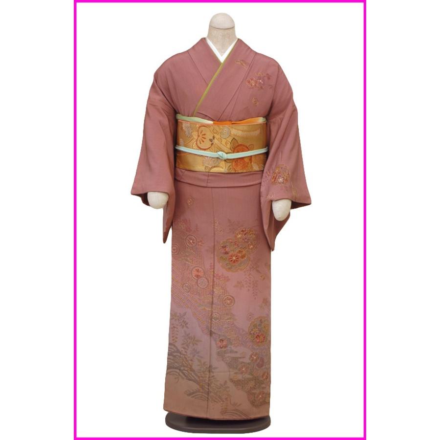 〔京都〕〔正絹〕短い訪問着賃借付下げ賃借2114 紫サクラ色ぼかしスワトー刺しゅう 短い訪問着 レンタル-レディースファッション-着物、浴衣