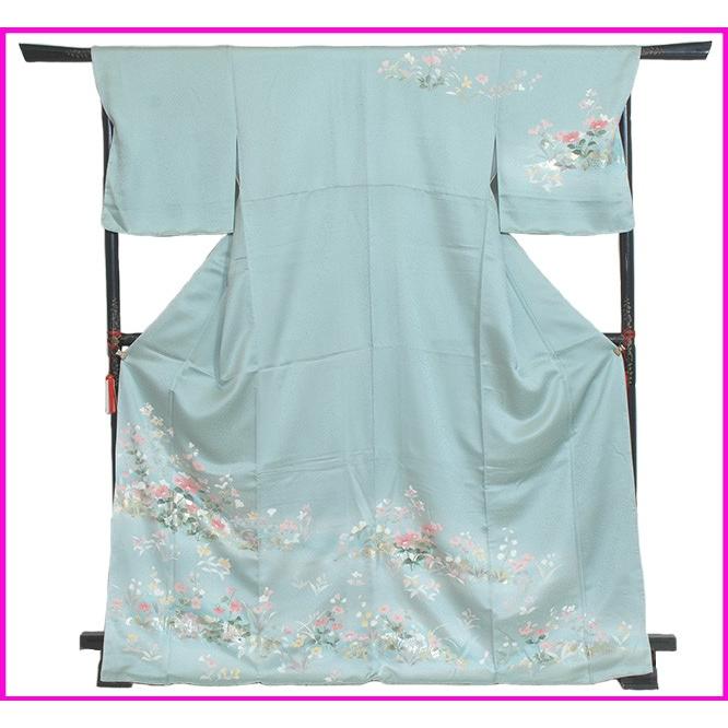 京都〕〔正絹〕訪問着付下レンタル282 うす水色に花柄 : 着物レンタル
