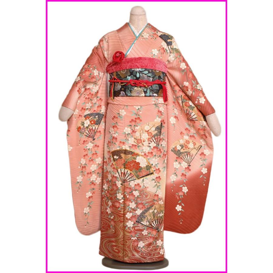 50 Off 振袖レンタルf578 サーモンピンク地裾ワイン色ぼかし流水扇子 花 再再販 Mein Unternehmensberater Com