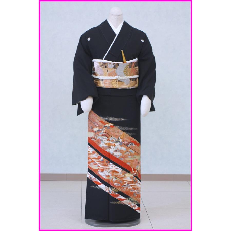 留袖レンタル8007　赤い斜めのし柄に鶴