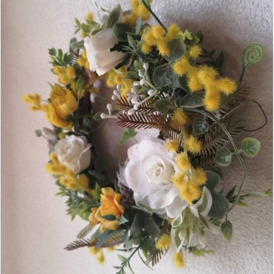 ◆春のリース・ミモザとバラ◆アーティフィシャルフラワー・リース・壁掛け・造花◆花倶楽部｜hanakurabu2022｜03