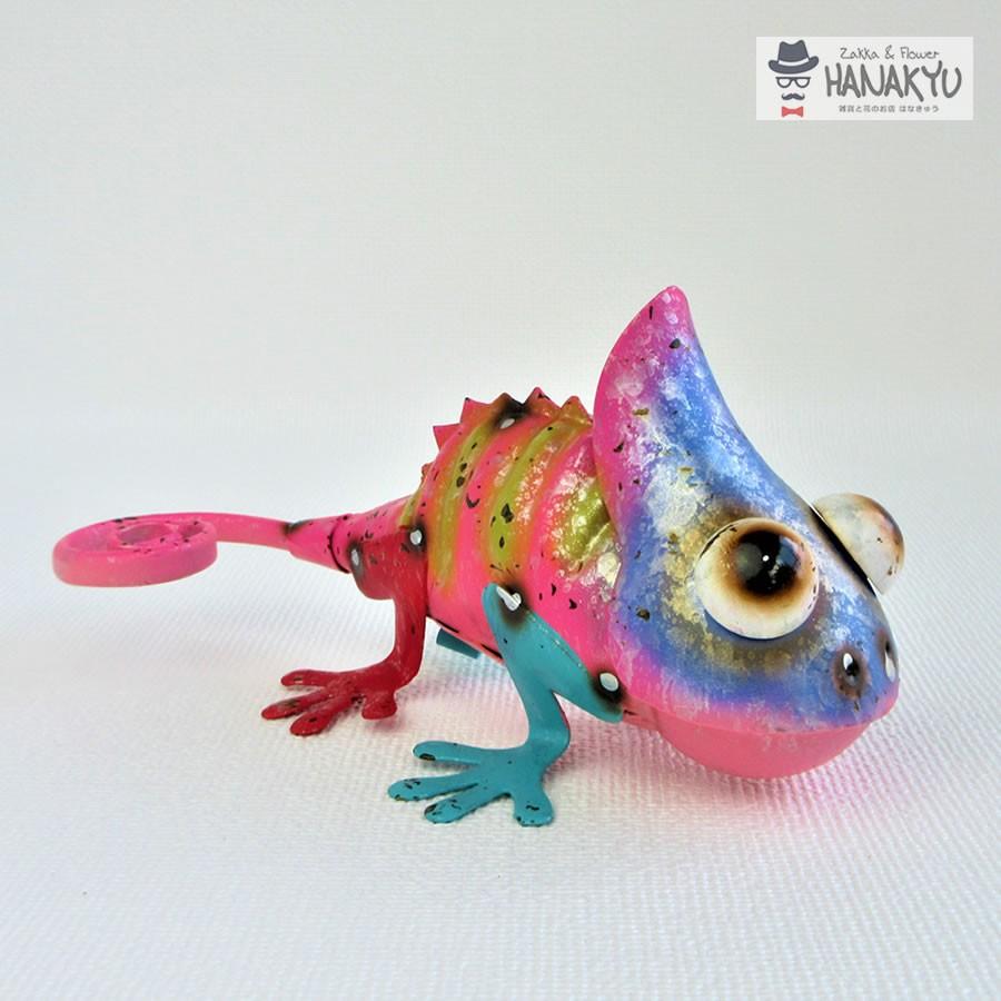 置物 おしゃれ オブジェ インテリア ブリキ カメレオン ピンク系