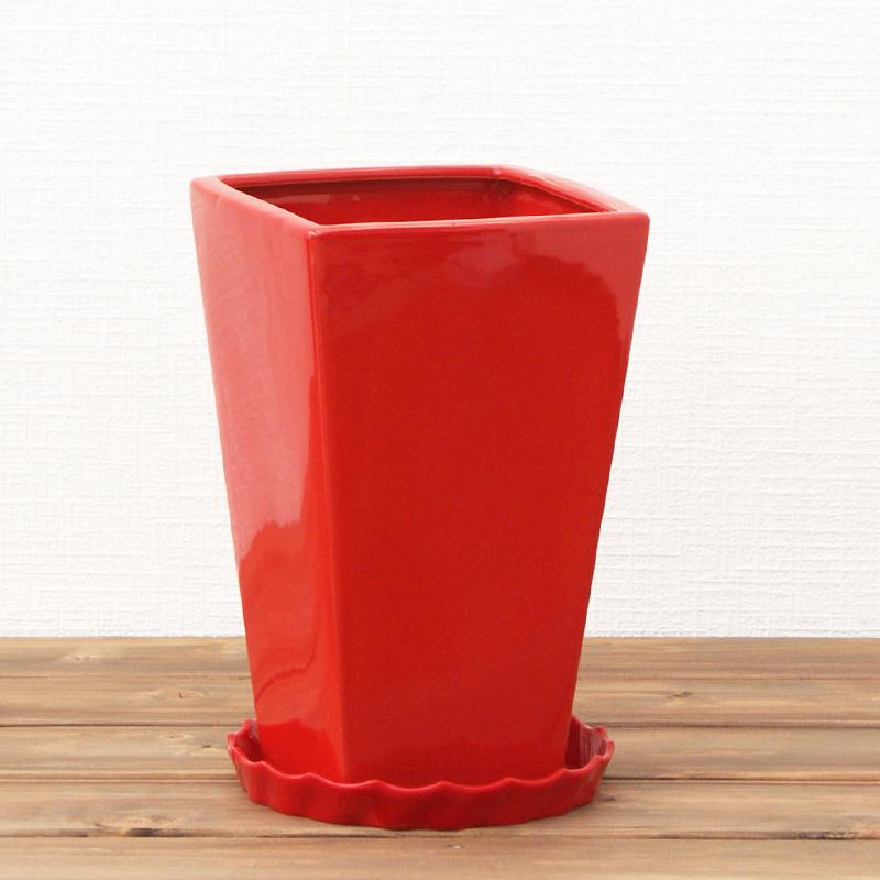 5号角陶器鉢(白赤黒) A-035【用土別売】スクエア 観葉植物 植木鉢｜hanakyubin｜04