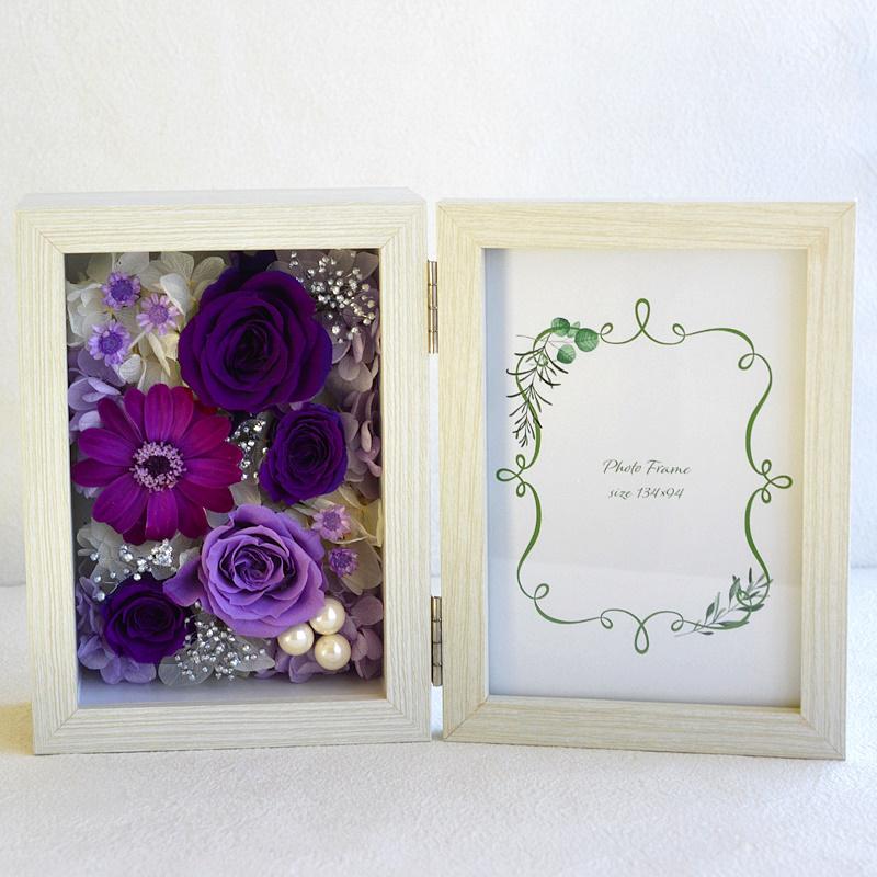 紫系プリフォトフレーム プリザーブドフラワー 誕生日 花 プレゼント