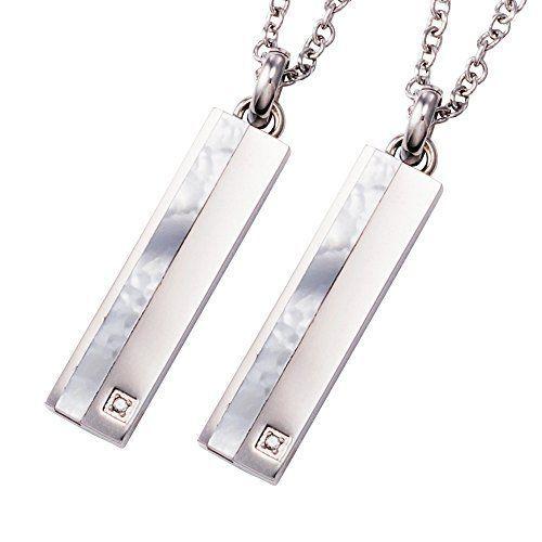 ホワイトクローバー ペアネックレス サージカルステンレス316L ダイヤモンド シェル プレート シルバー&シルバー 4SUP064SV&