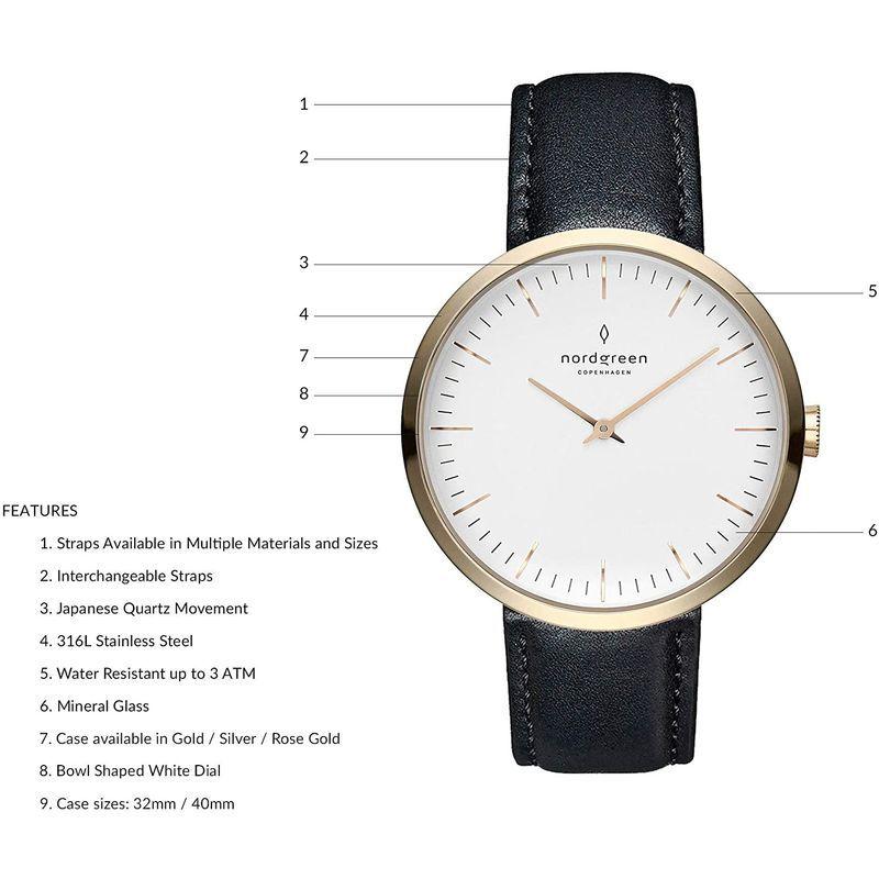 【美品】 Nordgreen ノードグリーンInfinity レディースの北欧デザイン腕時計 ゴールド 32mm ブラック レザー ストラップ 【2663163757】(13435円)