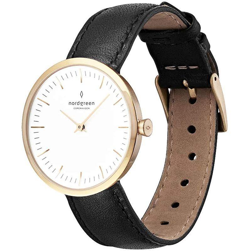 【美品】 Nordgreen ノードグリーンInfinity レディースの北欧デザイン腕時計 ゴールド 32mm ブラック レザー ストラップ 【2663163757】(13435円)