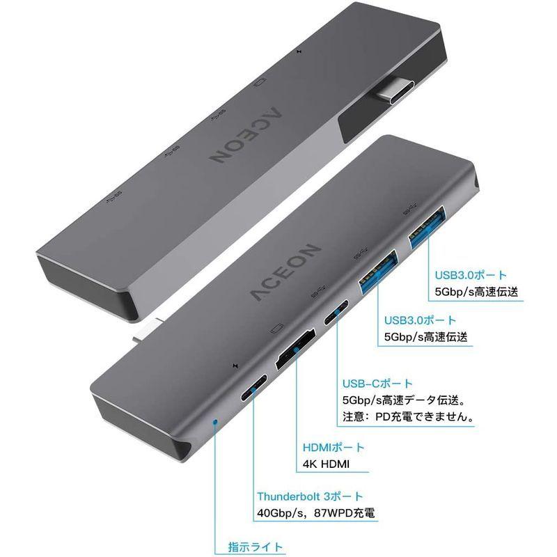 USB Type C ハブ 5in アルミニウム ハブ ドッキングステーション USB C-USB 3.0 PD充電 Thunderbo