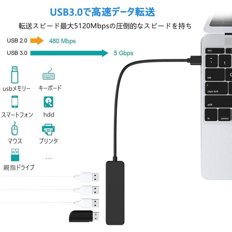 USBハブ 軽量 コンパクト USB3.0 USB2.0 USB ハブ バスパワー 4ポート USB拡張 高速 コンパクト 薄型 超スリムタ