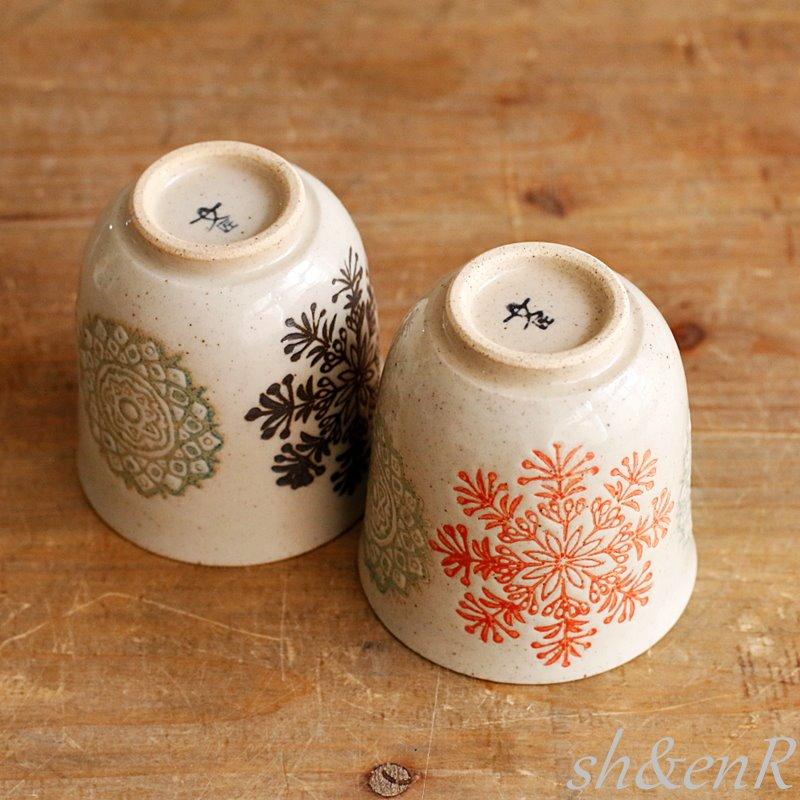 波佐見焼 ゆのみ 湯呑み ペア セット 勲山窯 幾何花紋 おしゃれ 湯のみ