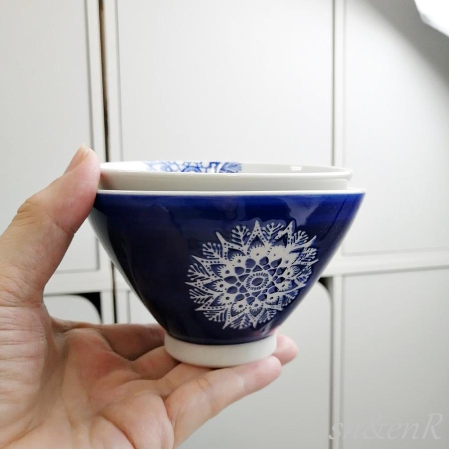 夫婦茶碗 波佐見焼 茶碗 大小ペアセット 勲山窯 青白花紋 お茶碗 ご飯