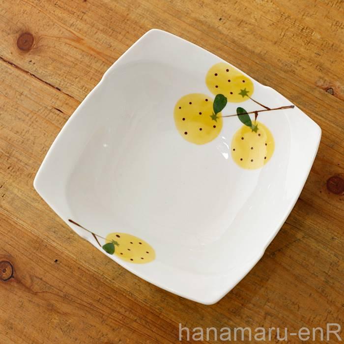 波佐見焼 角鉢 手描き柚子 ゆず おしゃれ かわいい 高級 食器 器 皿 鉢｜hanamaru-y｜02