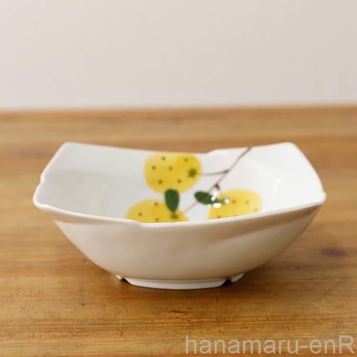 波佐見焼 角鉢 手描き柚子 ゆず おしゃれ かわいい 高級 食器 器 皿 鉢
