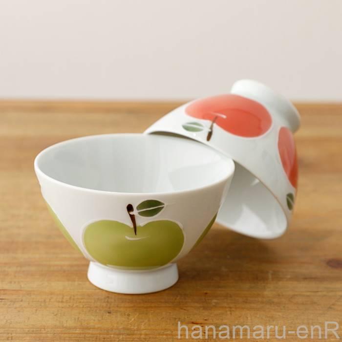 波佐見焼 お茶碗 ペア セット 林檎柄 りんご 大小 夫婦茶碗 茶碗 ご飯