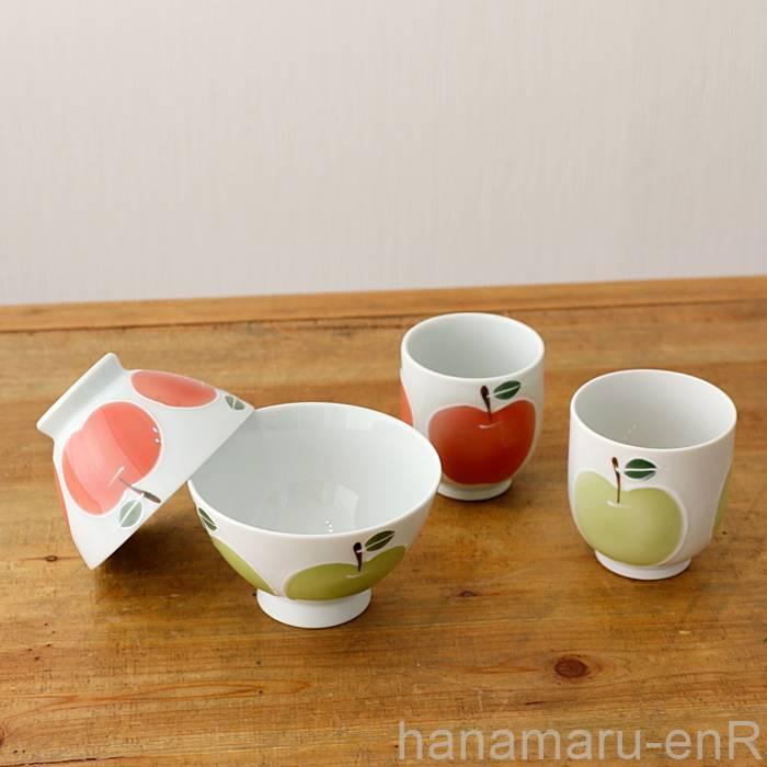 波佐見焼 お茶碗 ペア セット 林檎柄 りんご 大小 夫婦茶碗 茶碗 ご飯