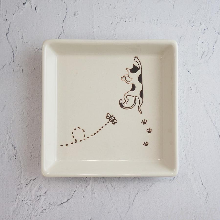 ぶらさがり猫 正角皿 取皿 波佐見焼 ねこ ネコ 和食器 陶器 おしゃれ