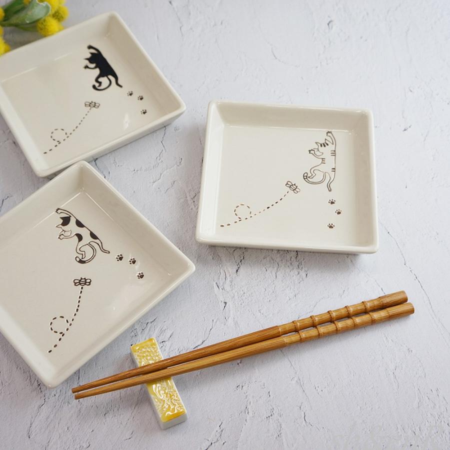 ぶらさがり猫 正角皿 取皿 波佐見焼 ねこ ネコ 和食器 陶器 おしゃれ