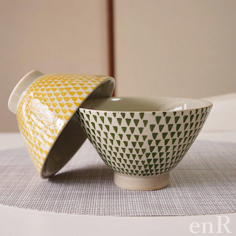 夫婦茶碗 波佐見焼 茶碗 大小ペアセット 勲山窯 カラーカンナ 黄 緑 お