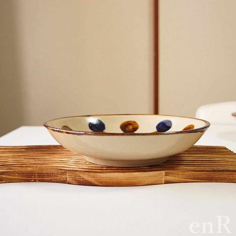 やちむん 皿 7寸皿 点打ち 飴コバルト ドット チャンプルー皿 中城窯