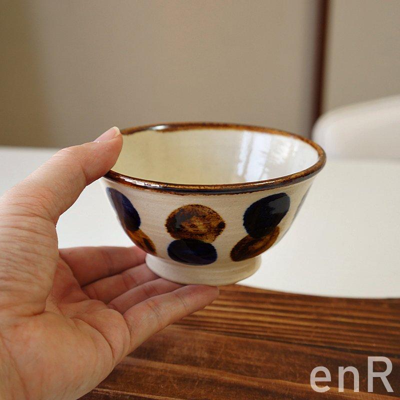 やちむん 茶碗 マカイ 3.8寸 点打_飴+コバルト 中城窯 お茶碗 ちゃわん