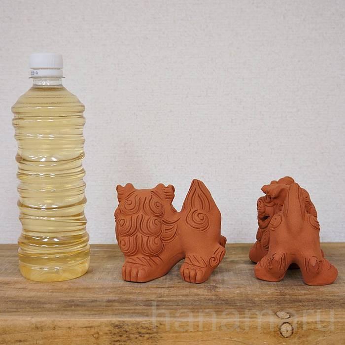 シーサー 置物 おきもの 素焼き 手造り小横(高さ9cm) 琉球焼 朝日陶器