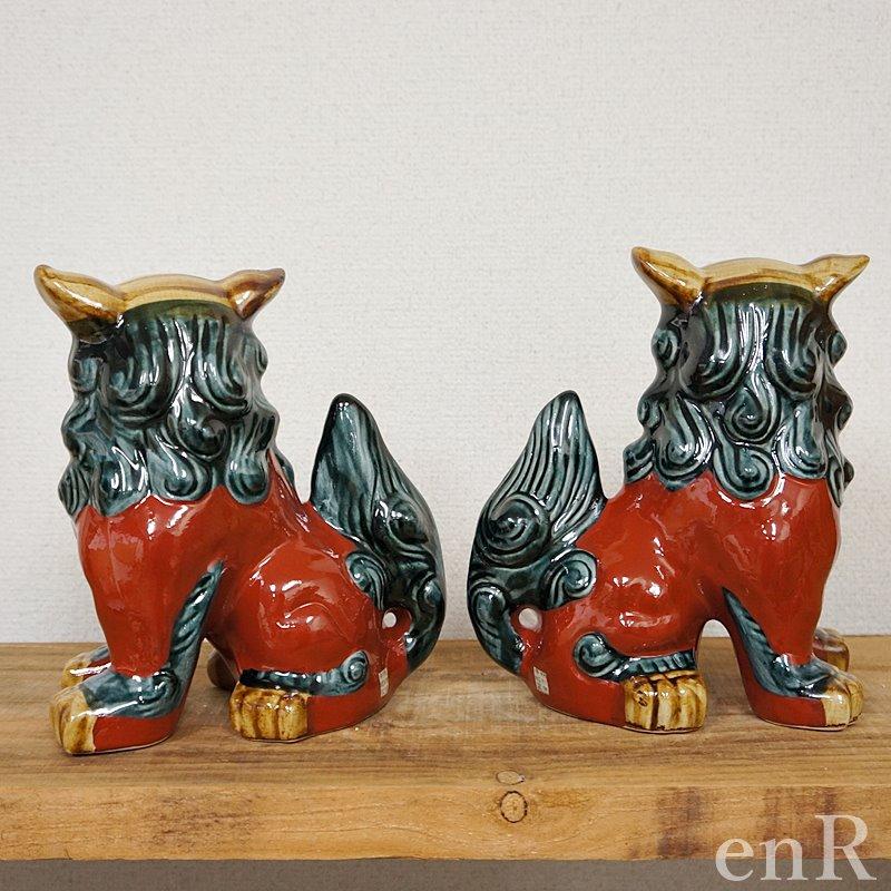 陶器製　置物　シーサー シーサー 置物 おきもの 大立 高さ20cm 赤 琉球焼 朝日陶器 沖縄