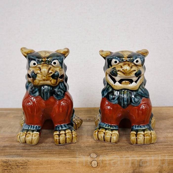シーサー 置物 おきもの 正面立(高さ14.5cm) 赤ベタ 琉球焼 朝日 シーサー 置物 おきもの 正面立(高さ14.5cm) 赤ベタ 琉球焼 朝日