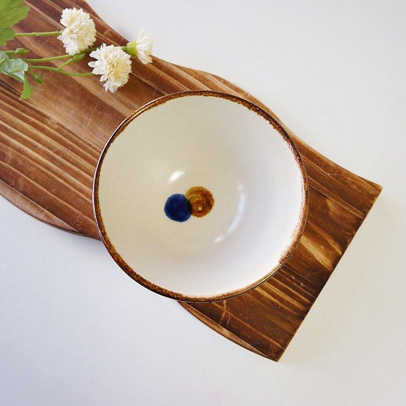 やちむん 茶碗 4.5寸 食器 皿 中城窯 点打 飴ブルー 水玉 お茶碗 ご飯