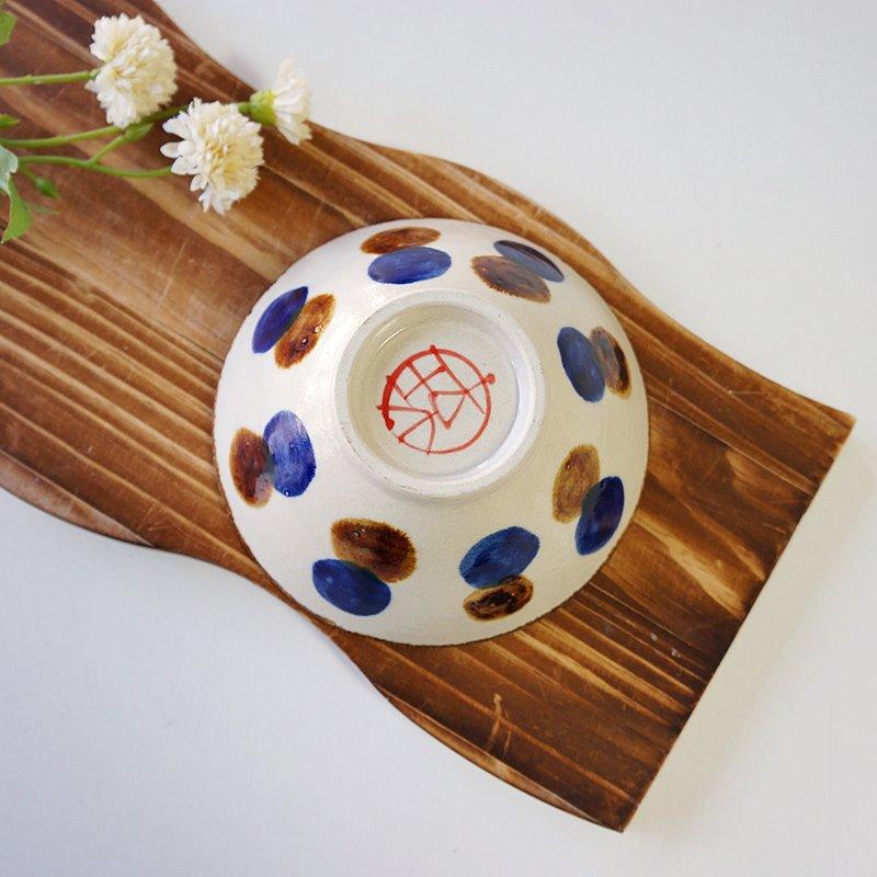 やちむん 茶碗 4.5寸 食器 皿 中城窯 点打 飴ブルー 水玉 お茶碗 ご飯